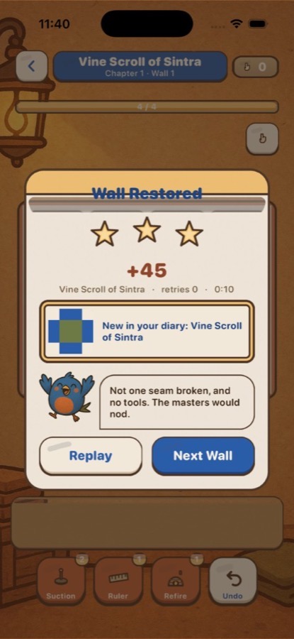 Level complete screen with star rating